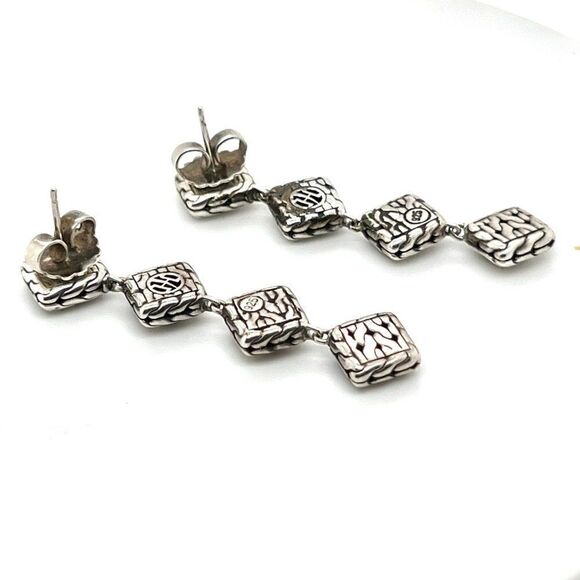 John Hardy Estate Palu Hammered Drop Earrings 2" Silver JH65 - Picture 6 of 8